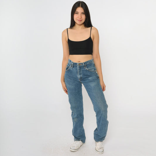 90s Wrangler Straight Leg High Rise Jeans Blue Denim Small 28