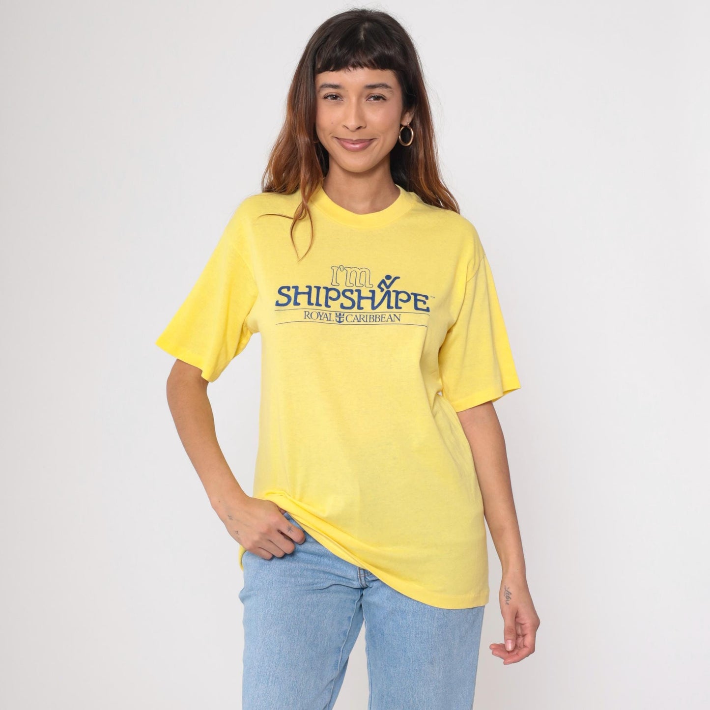 80s Royal Caribbean Cruises Graphic T-Shirt Yellow Single Stitch Small