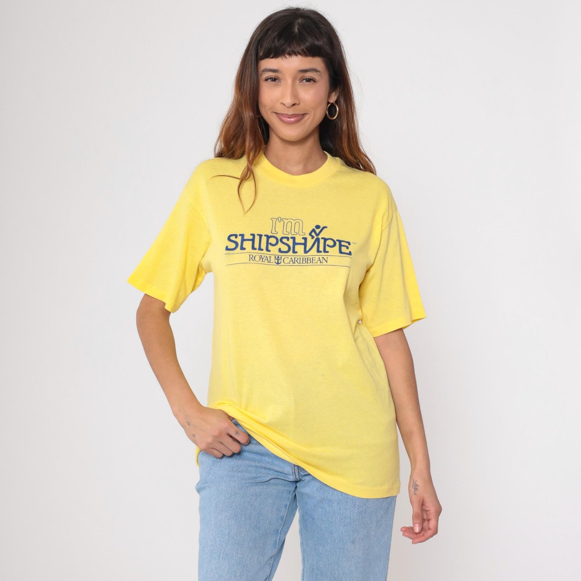 80s Royal Caribbean Cruises Graphic T-Shirt Yellow Single Stitch Small