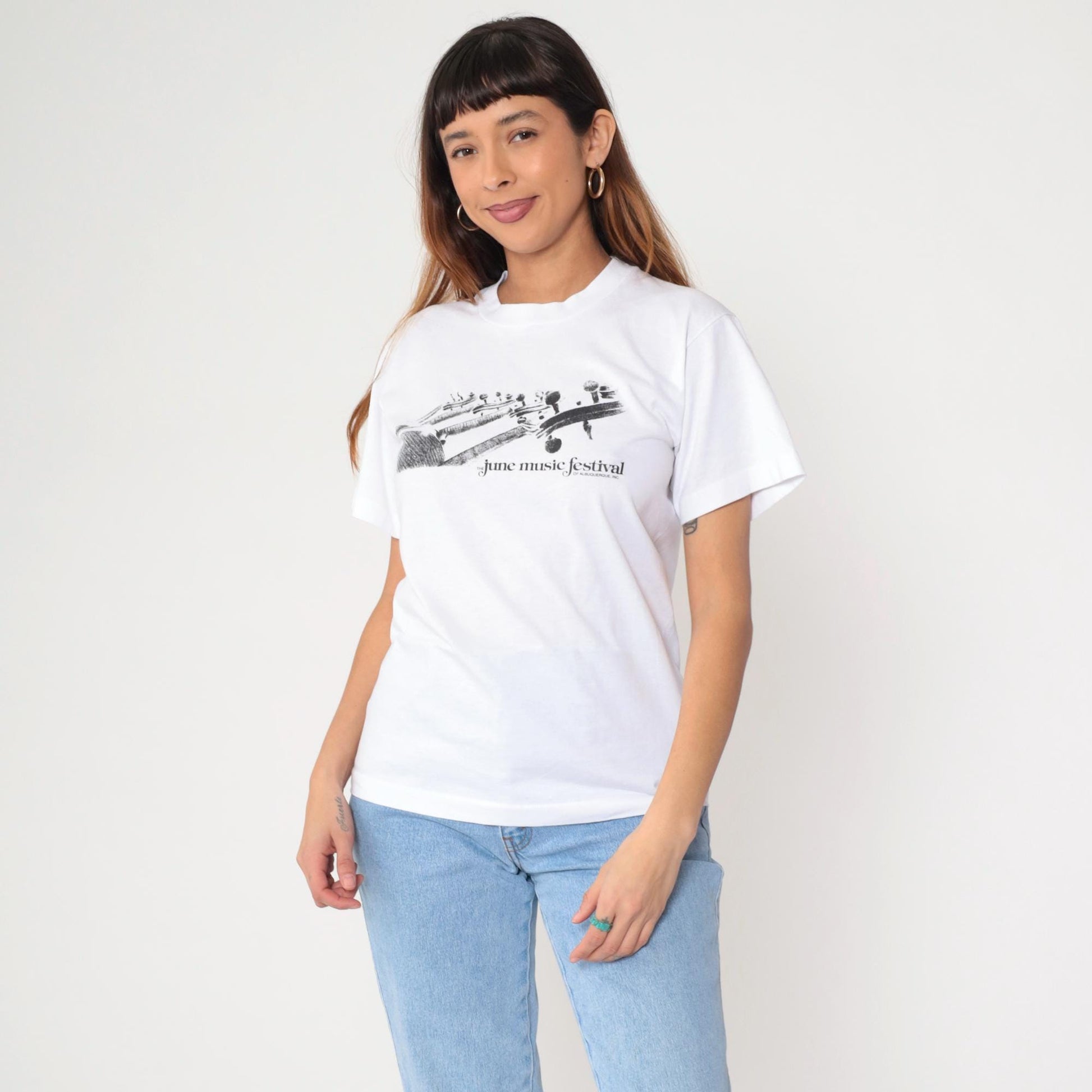 90s June Music Festival Albuquerque Graphic Tee Violin Print White Small