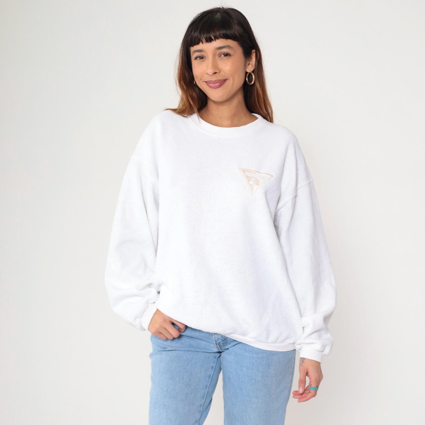 90s White Attitude Embroidered Sweatshirt Crewneck Pullover Large L