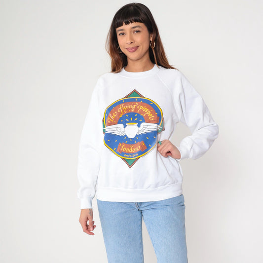 80s Flying Pisspot London Pub Graphic Sweatshirt White Raglan Crewneck Medium