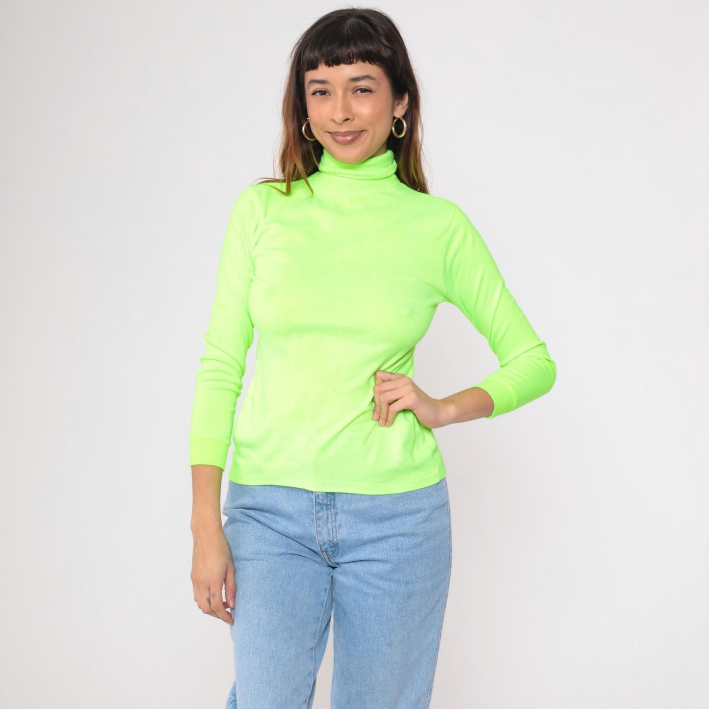 80s Tyrolia by Head Neon Green Turtleneck Long Sleeve Ski Top Youth Large