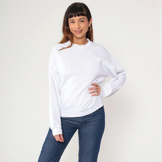 90s Jerzees White Crewneck Sweatshirt Slouchy Pullover Medium
