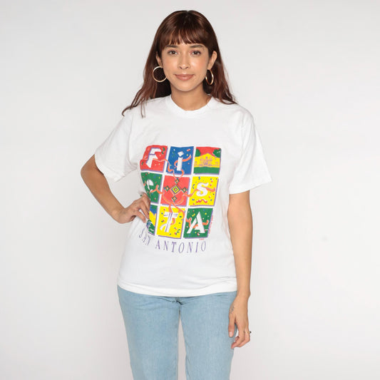 90s Fiesta San Antonio Texas Graphic T-Shirt Cotton Crewneck Small