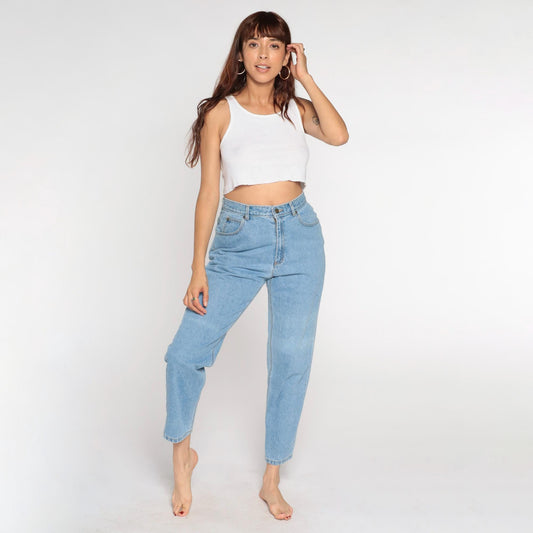 90s Lizwear High Rise Tapered Blue Denim Jeans 28 Waist Small