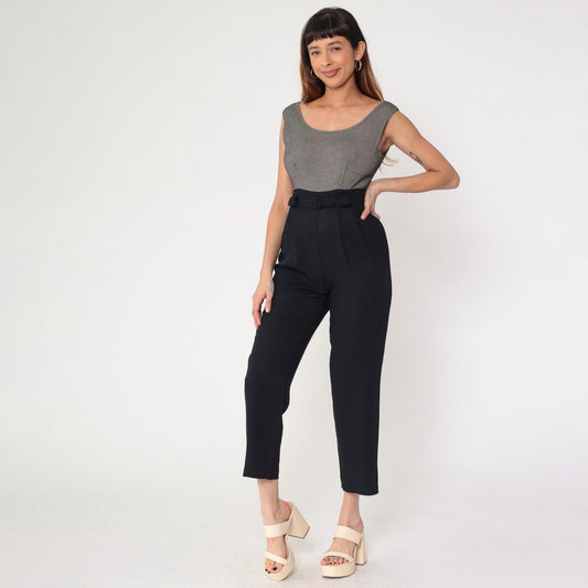 90s Black Jumpsuit Scoop Neck Sleeveless High Waist Straight Leg Small