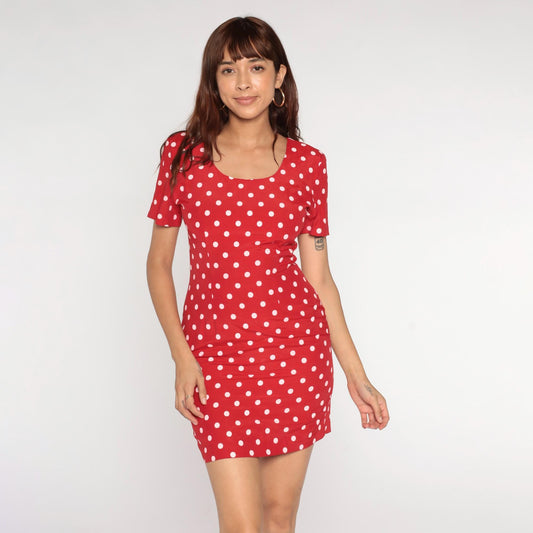 90s My Michelle Polka Dot Mini Dress Red White Scoop Neck Short Sleeve Small