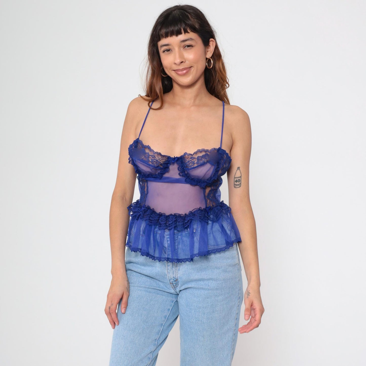 80s Fredericks of Hollywood Purple Lace Camisole Underwire Bustier Medium