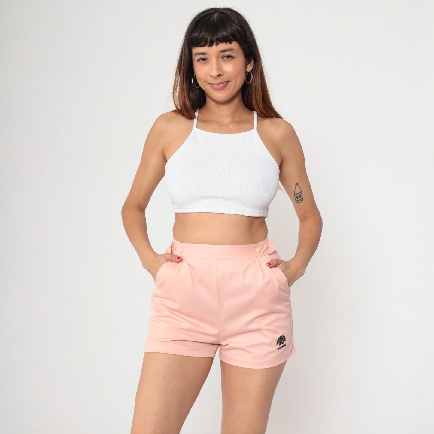 80s Peach Pink High-Waisted Shorts Princeville Kauai Snap Pleated Small S