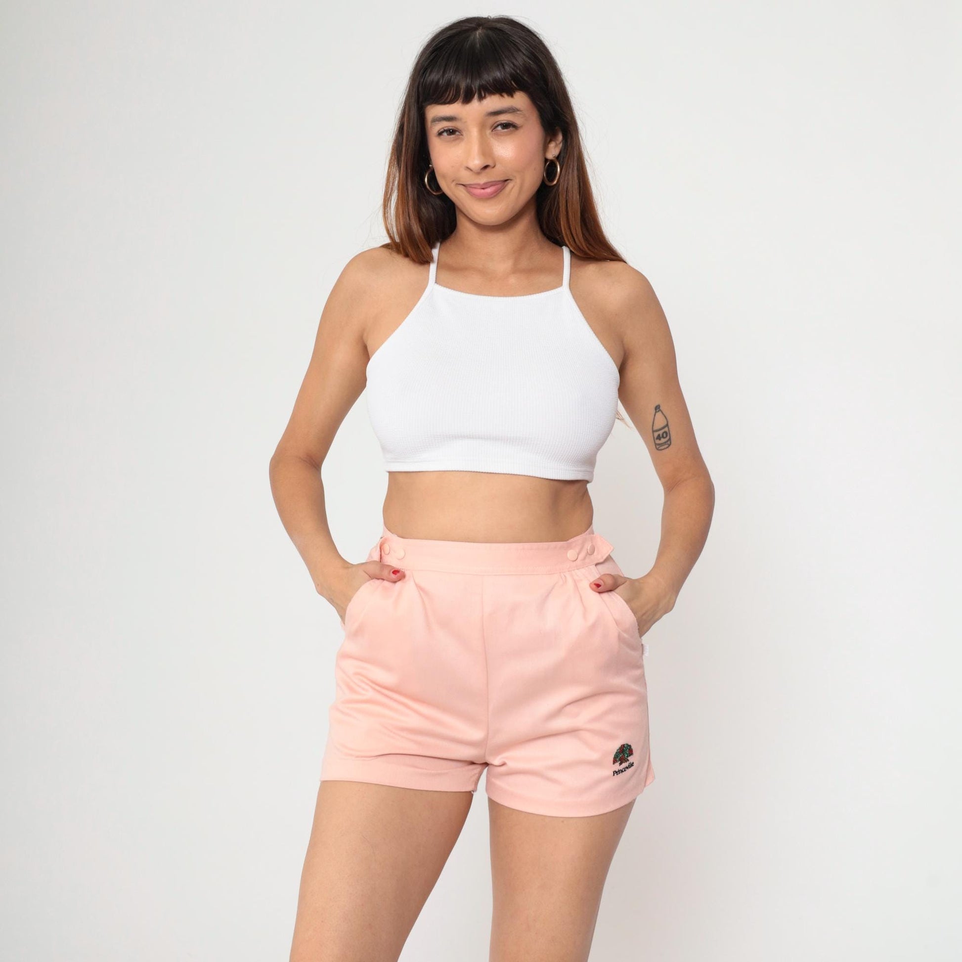 80s Peach Pink High-Waisted Shorts Princeville Kauai Snap Pleated Small S