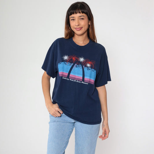 80s Gateway Arch St. Louis Missouri Graphic T-Shirt Navy Single Stitch Large