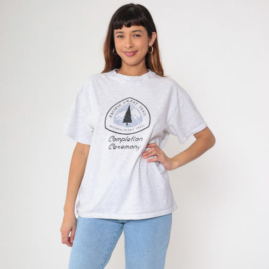 90s Pacific Crest Trail National Trails Day 1993 Graphic T-Shirt Grey Cotton Large L