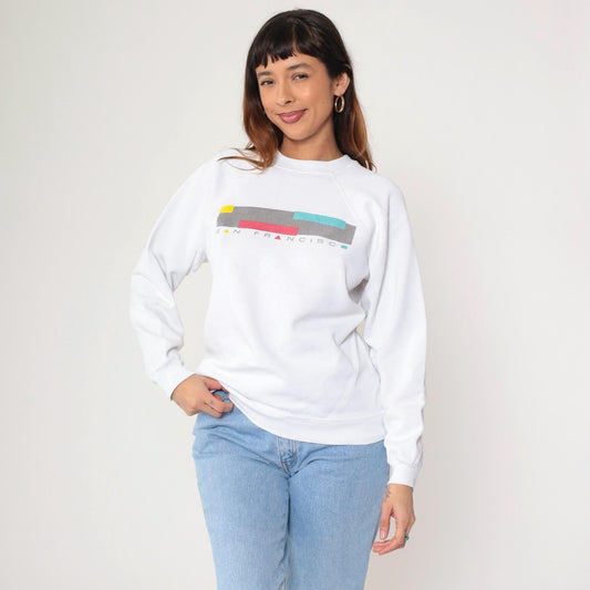 90s San Francisco Spellout Sweatshirt White Raglan Crewneck Medium