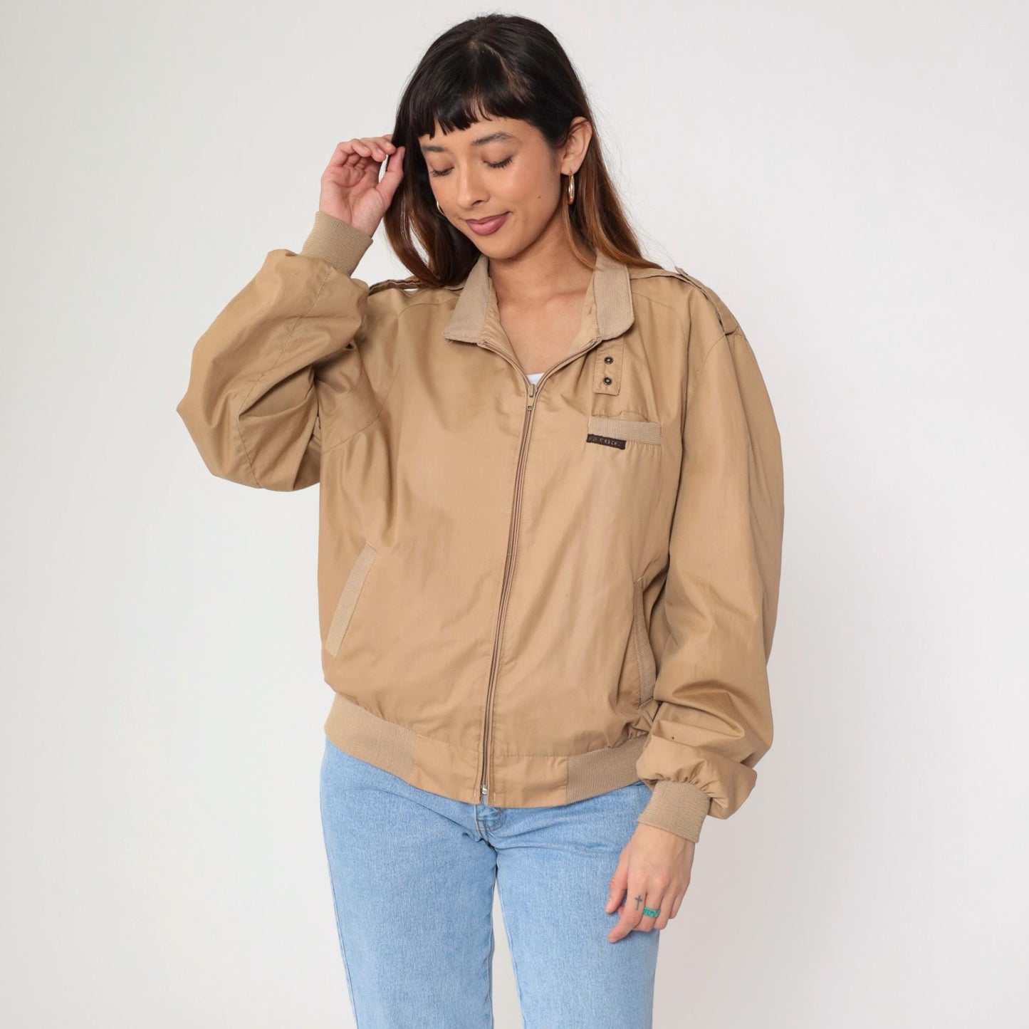 80s Members Only Tan Windbreaker Jacket Zip-Up Bomber Men's Extra Large