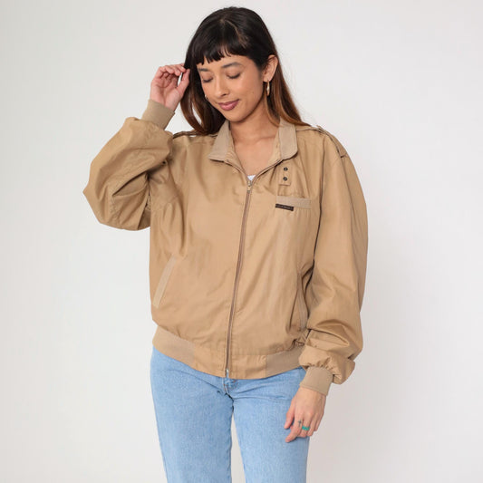 80s Members Only Tan Windbreaker Jacket Zip-Up Bomber Men's Extra Large