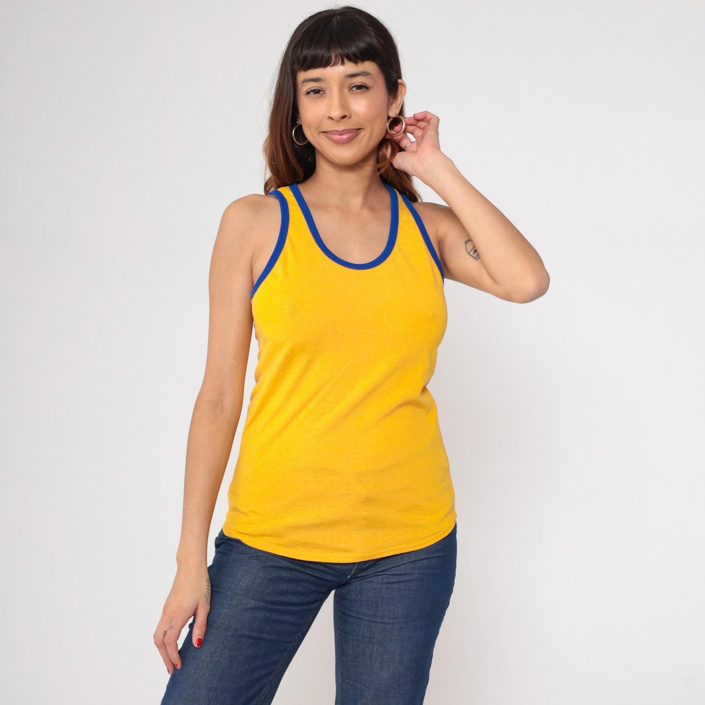 80s Russell Mills Yellow Ringer Tank Top #3 Athletic Small