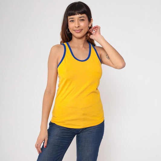80s Russell Mills Yellow Ringer Tank Top #3 Athletic Small