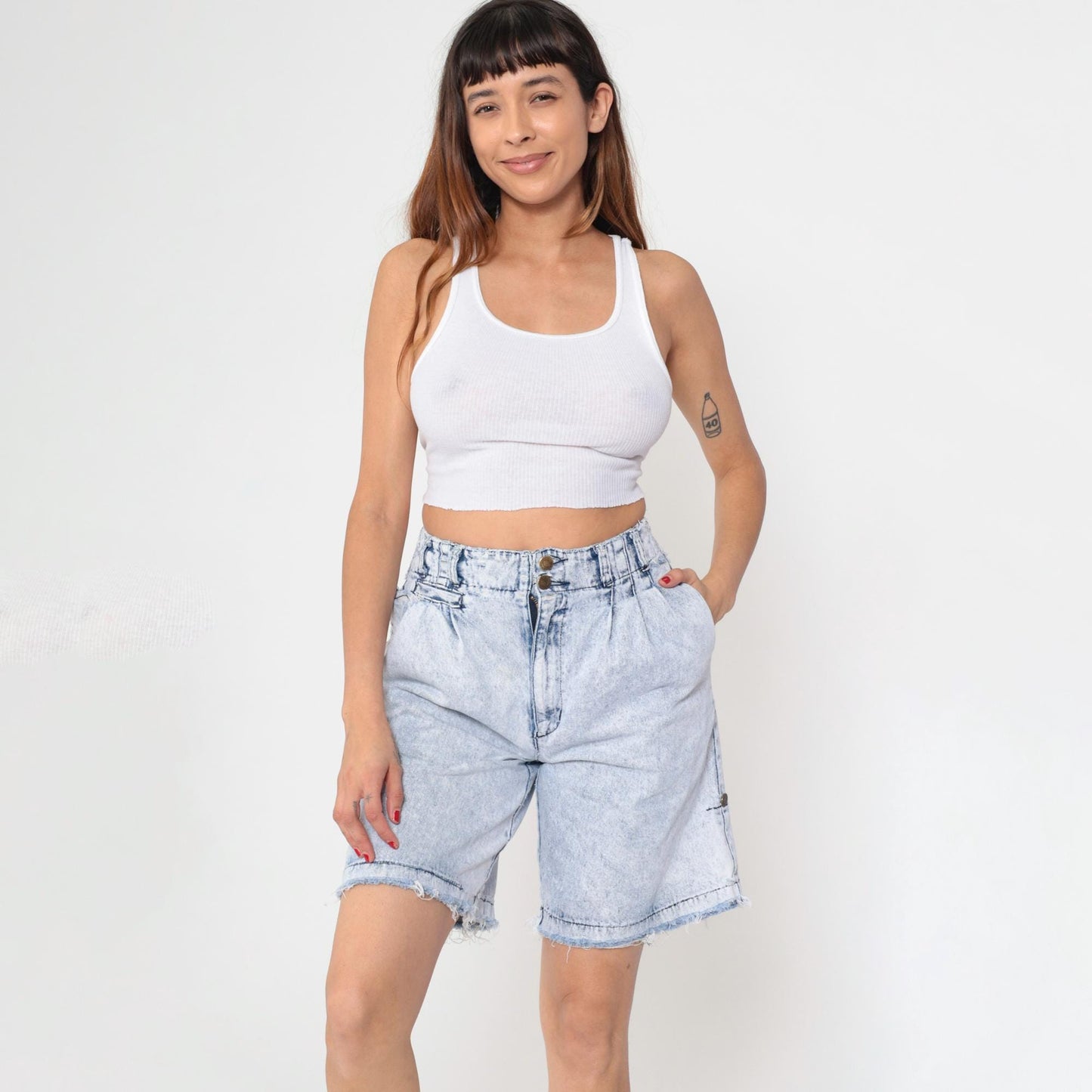 80s Acid Wash Denim Shorts Pleated High Rise Blue Jean Shorts Small 7