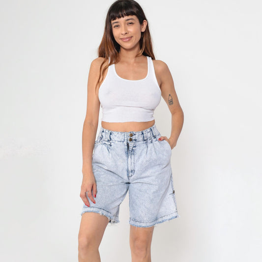80s Acid Wash Denim Shorts Pleated High Rise Blue Jean Shorts Small 7