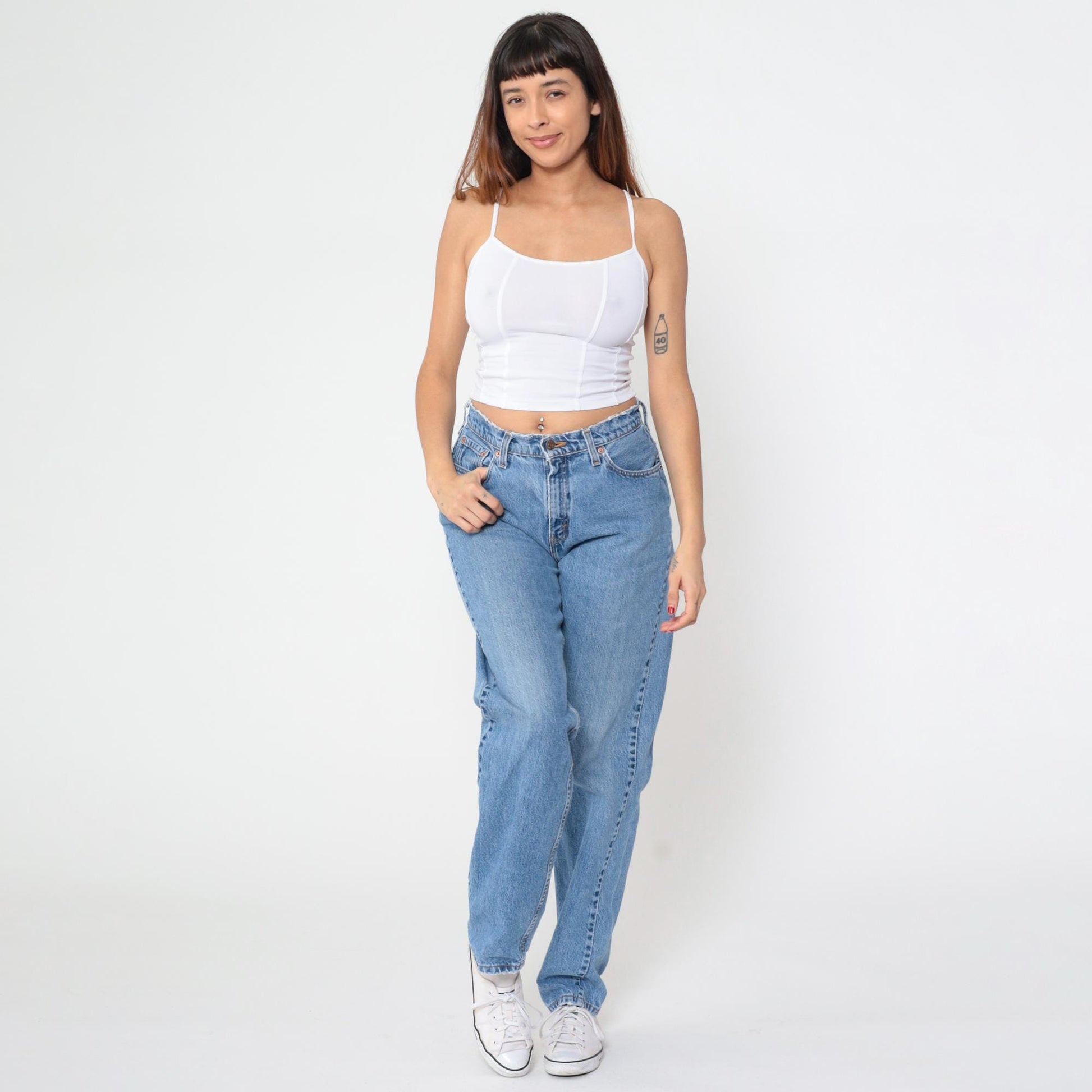 90s Levi's 560 High Waist Mom Jeans Blue Denim Tapered Leg Size 11