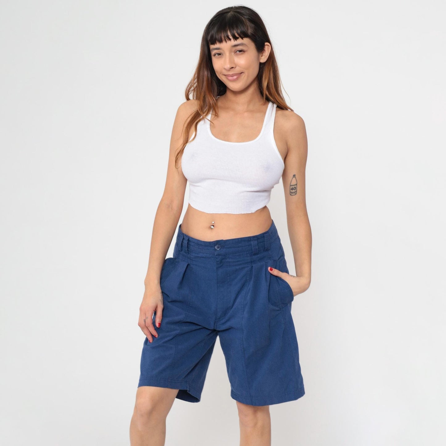 90s Gitano Navy Pleated High-Waist Shorts Large 34