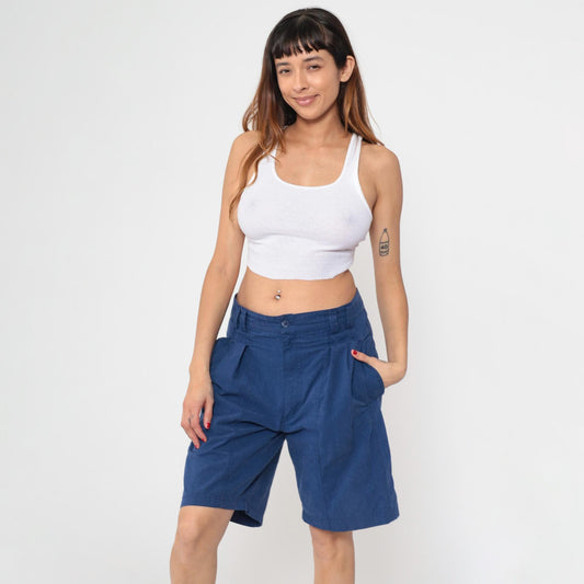 90s Gitano Navy Pleated High-Waist Shorts Large 34