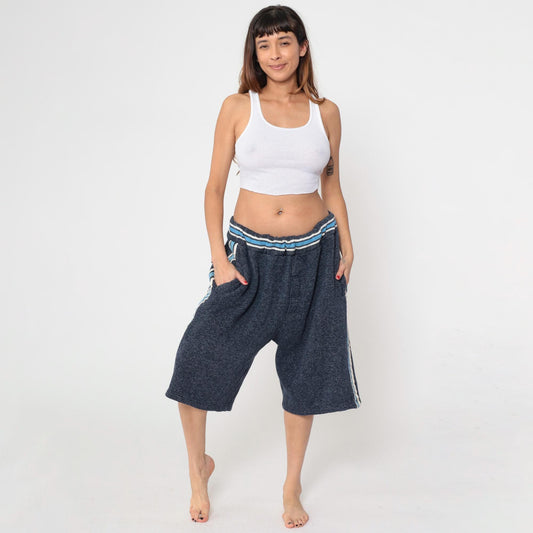 90s Delf Navy Striped Knit Shorts Wide Leg Athletic Extra Large XL
