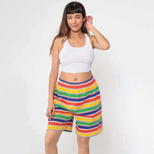 90s Marisa Christina Striped Shorts Elastic Waist Cotton Rainbow Large L