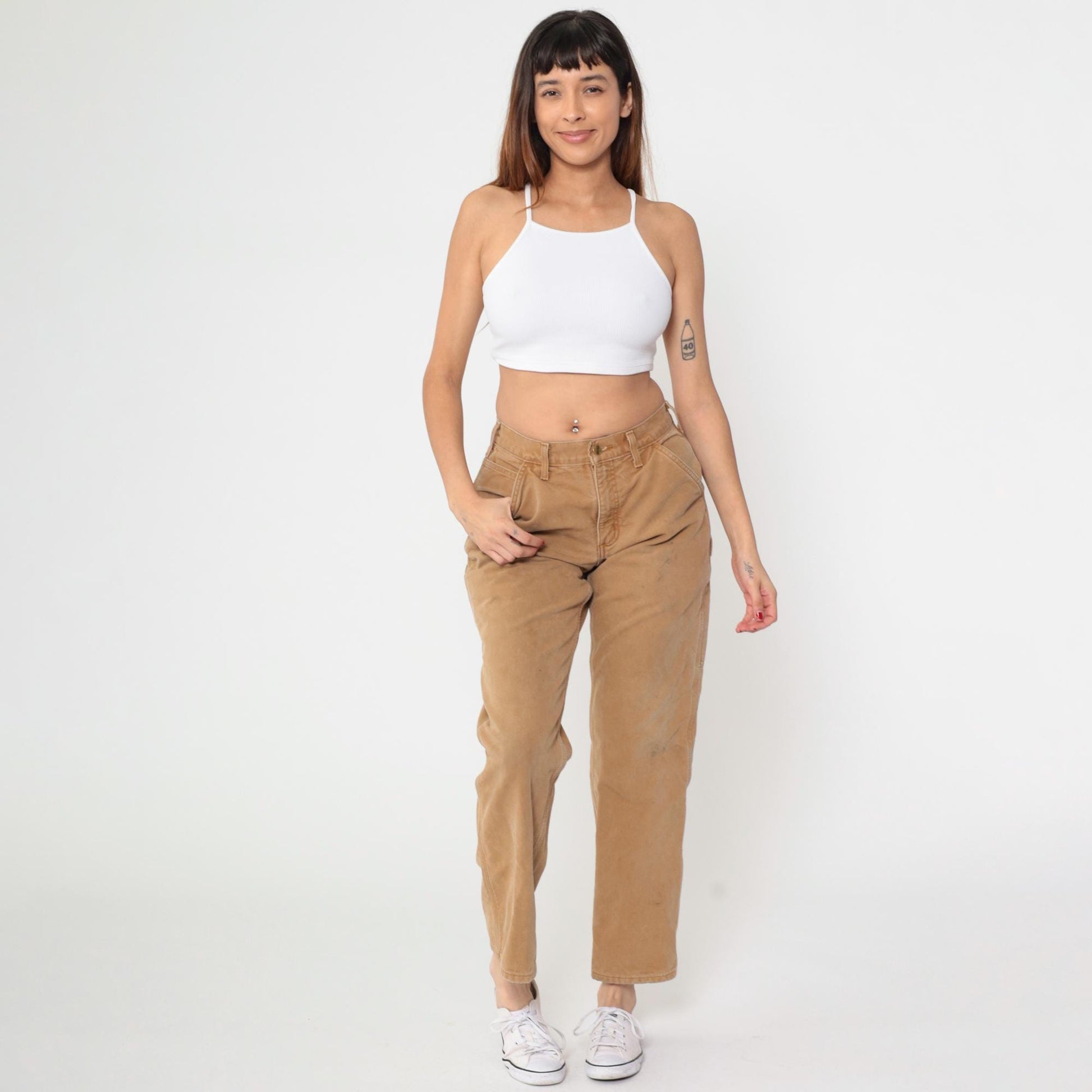 Y2K Carhartt Brown Straight Leg Work Pants Flannel Lined High Waist 30x30