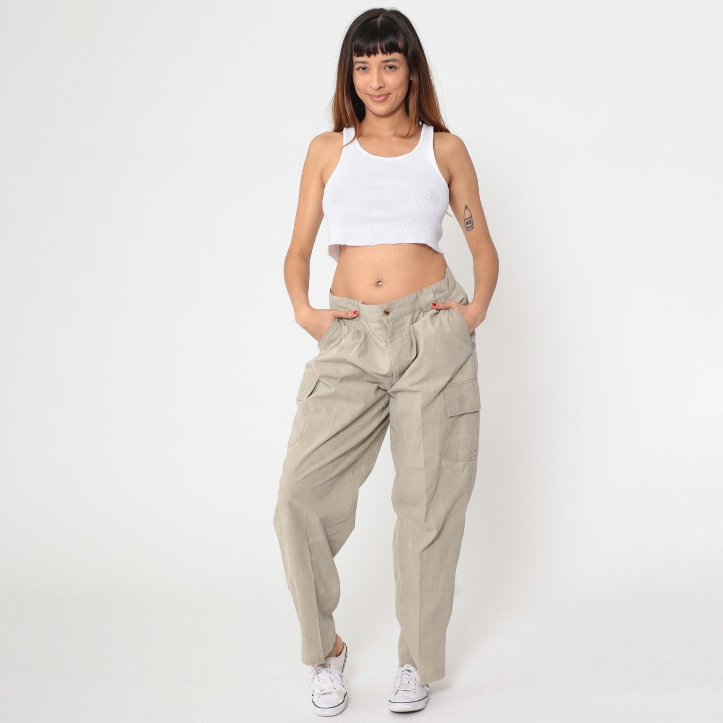 90s Bugle Boy Khaki Cargo Pants Pleated Straight Leg Men's 36x30