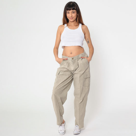 90s Bugle Boy Khaki Cargo Pants Pleated Straight Leg Men's 36x30