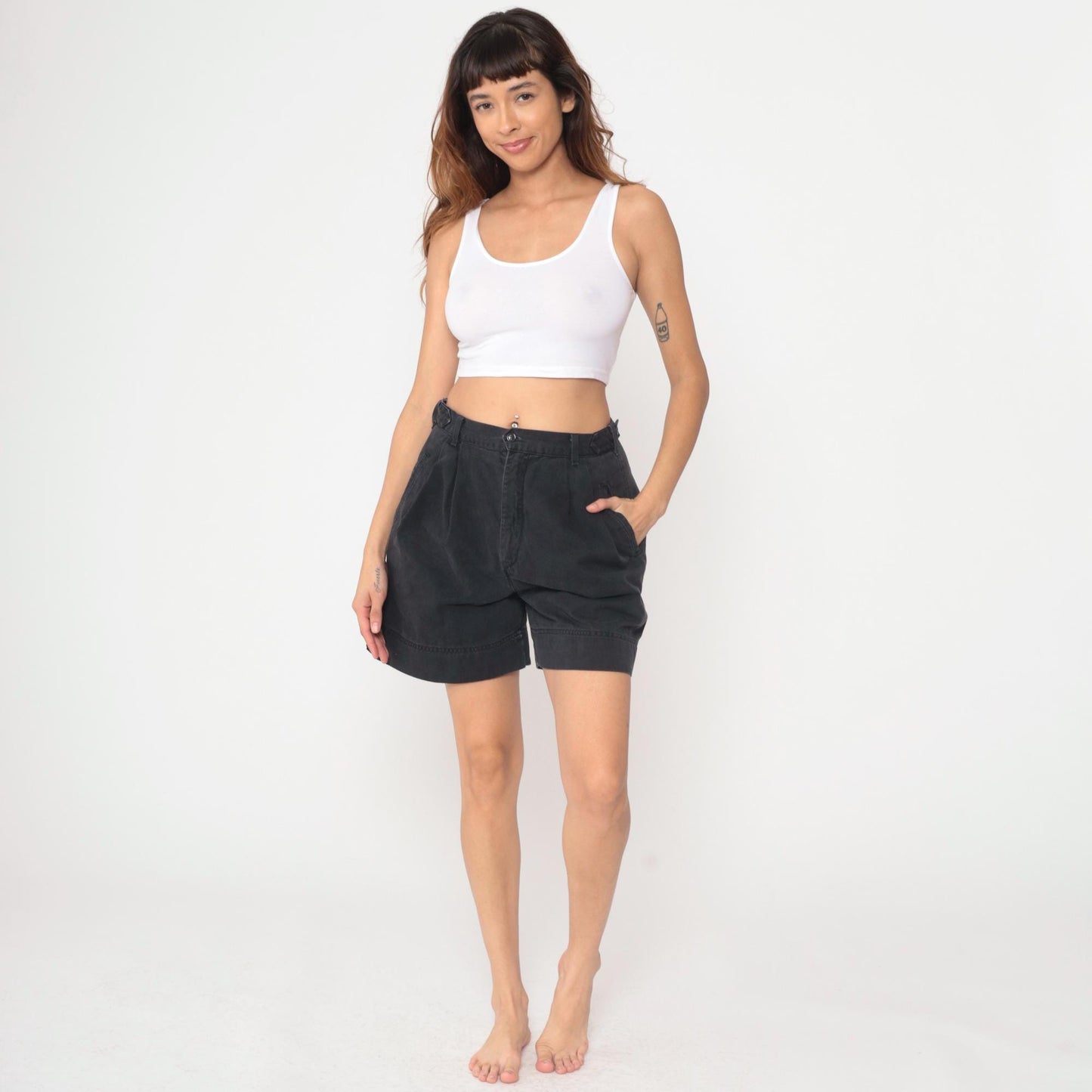 90s Gap Black High-Waisted Pleated Shorts Cotton Medium