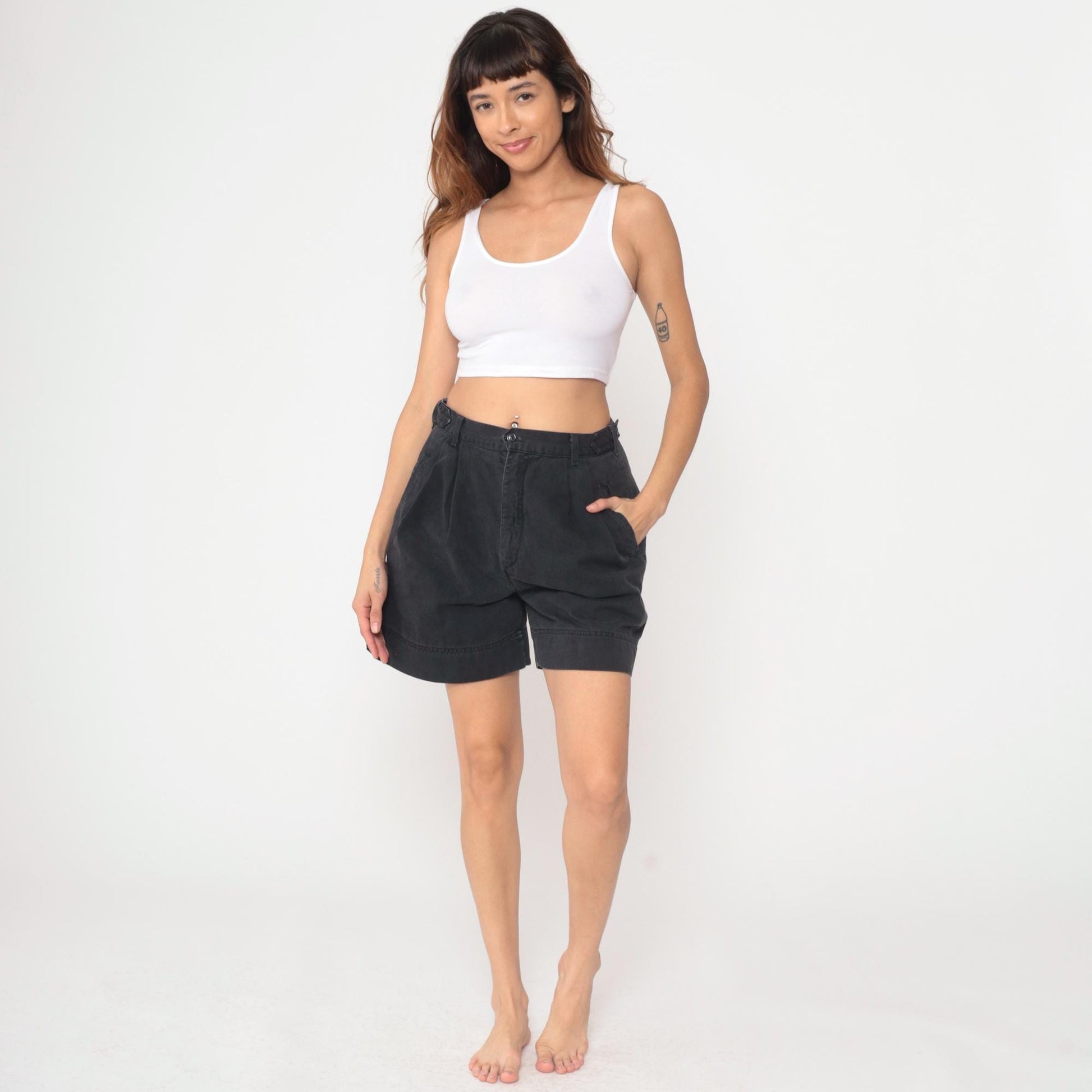 90s Gap Black High-Waisted Pleated Shorts Cotton Medium