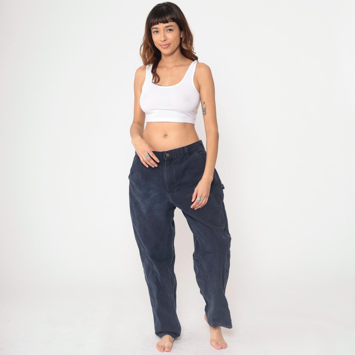 Y2K Carhartt Navy Utility Straight Leg Work Pants Hammer Loop 36x30