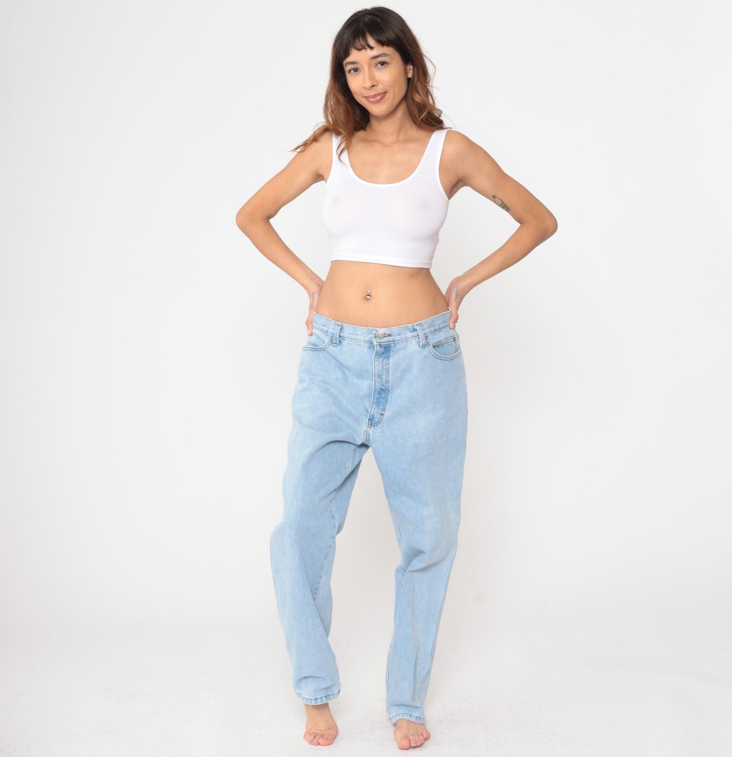 90s Harley Davidson Biker Blues Light Wash Jeans High Waist Straight Leg Large L