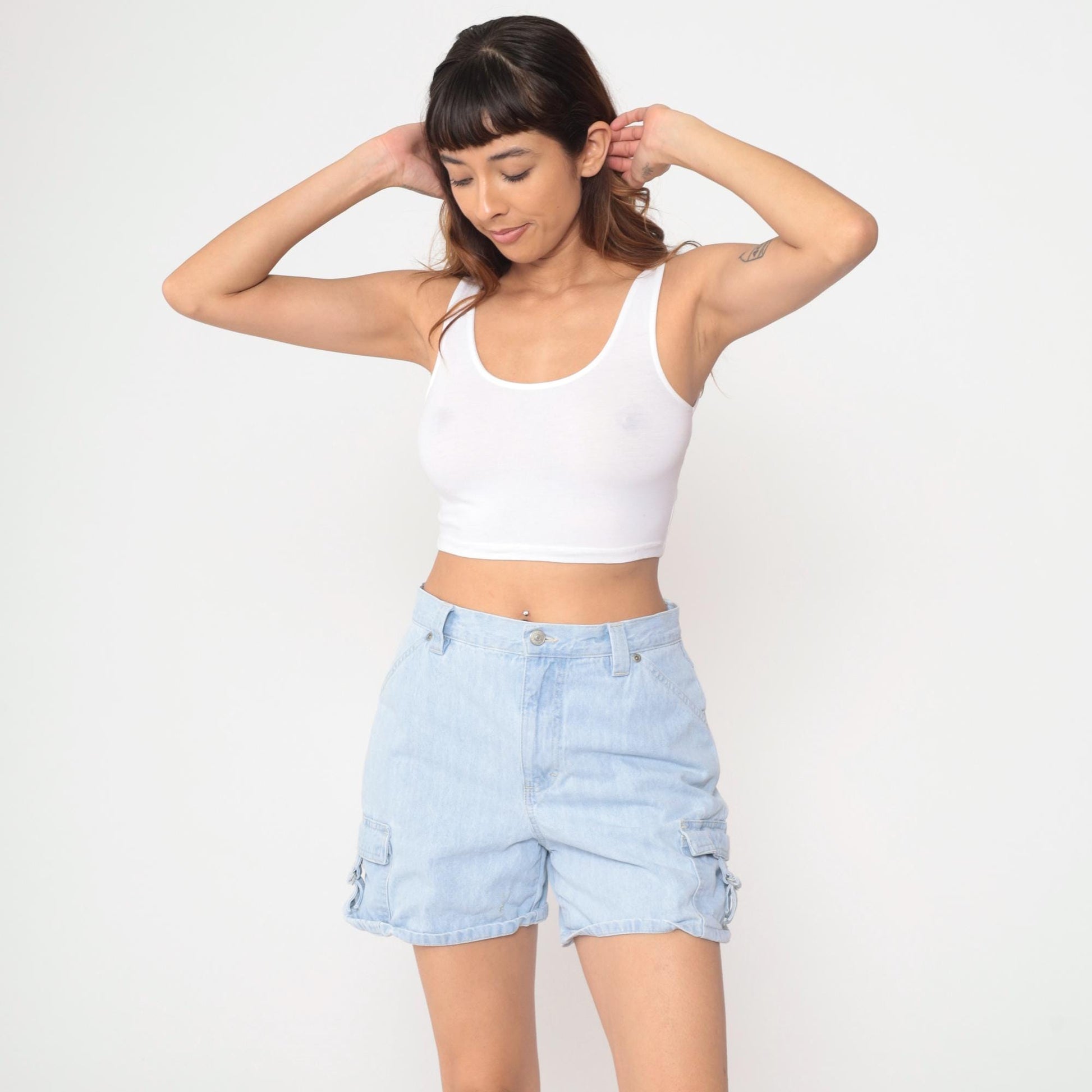 90s Gloria Vanderbilt Light Blue Denim Cargo Shorts High Waisted Medium M