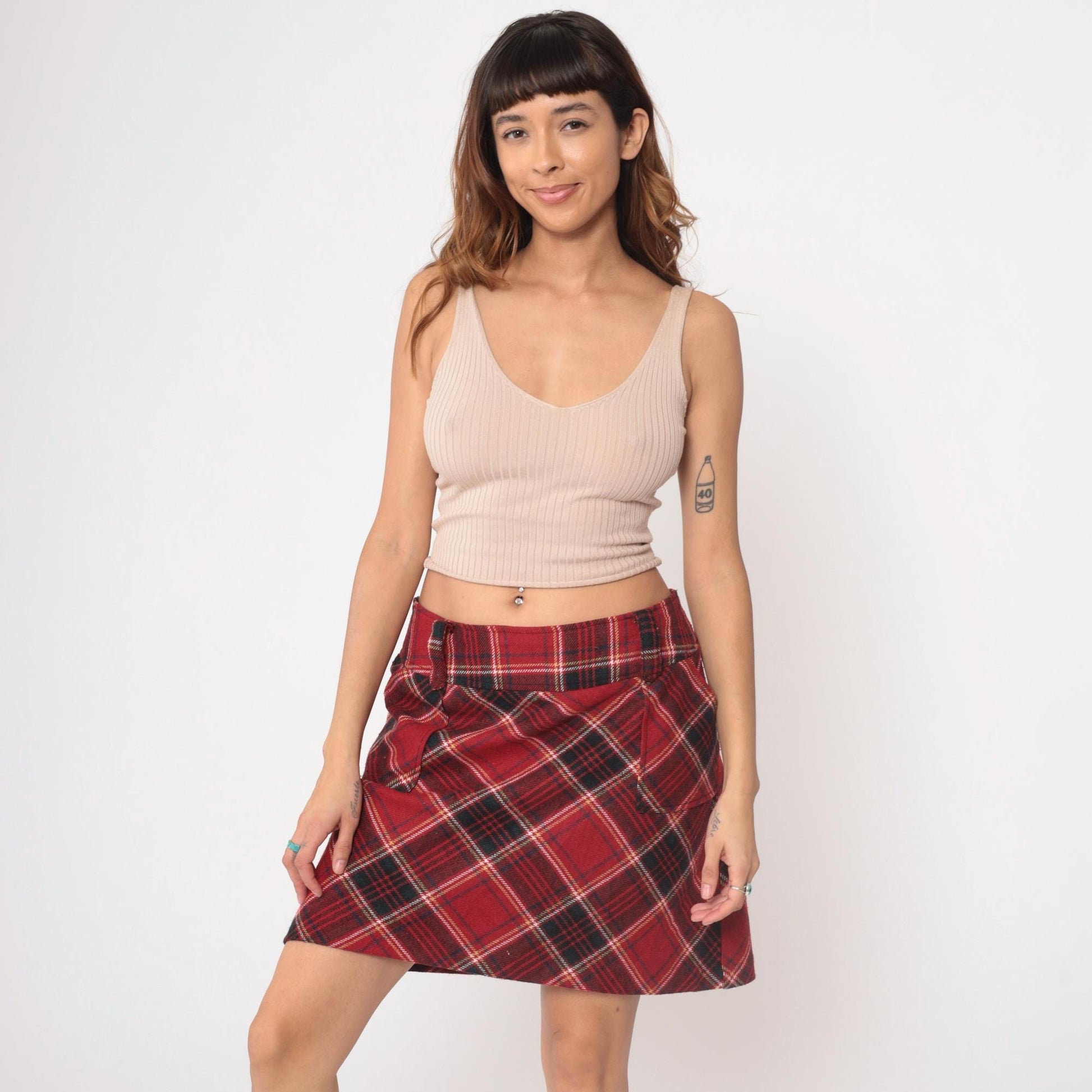 Y2K Red Plaid Tartan Mini Skirt Atmosphere A-Line Dark Academia Large