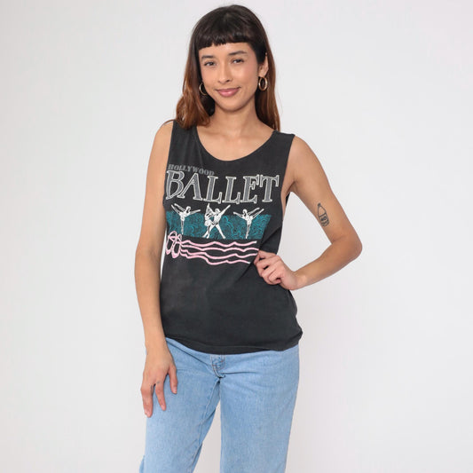 90s Hollywood Ballet Tank Top Black Graphic Sleeveless Small S