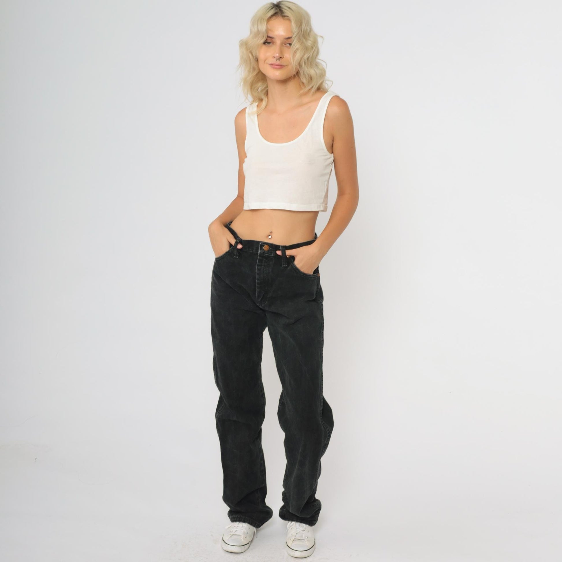 90s Wrangler Black Denim Jeans High Rise Straight Leg Cotton Medium M