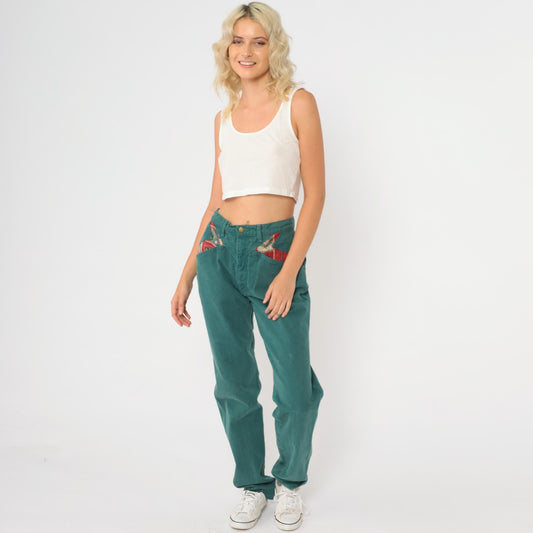 90s Roper Forest Green Denim Jeans Southwestern Patchwork High Waist Small