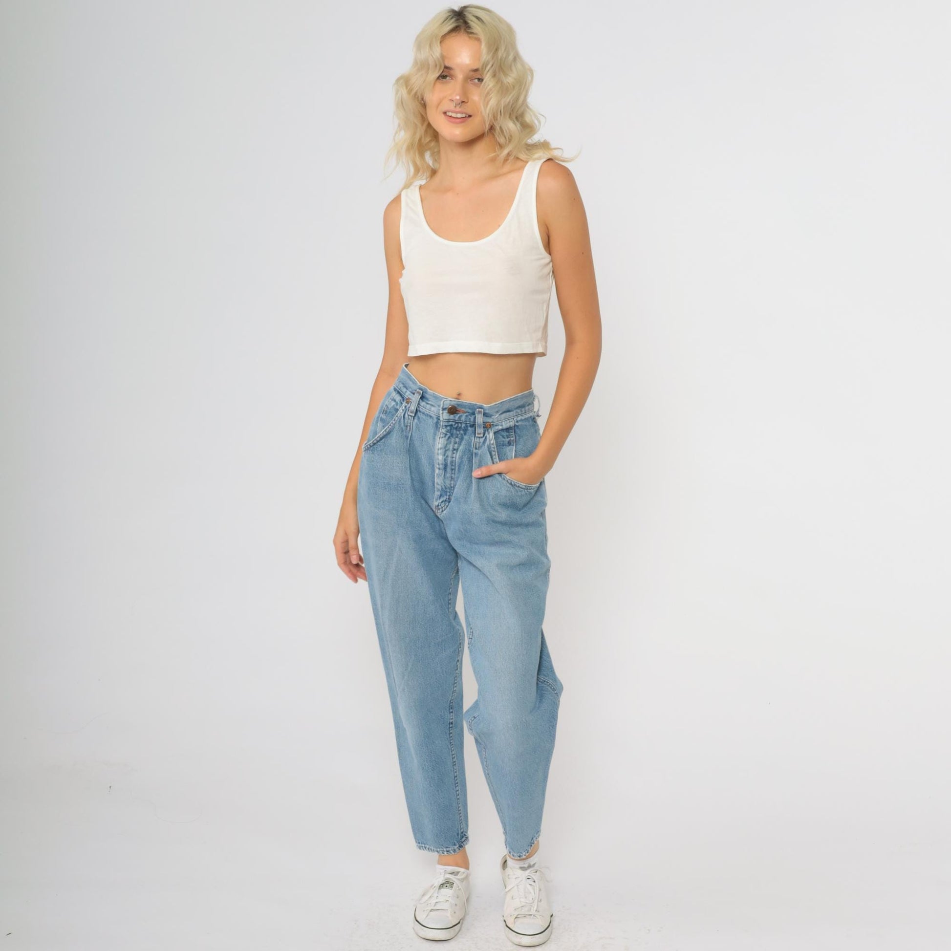 Lee High Waisted Mom Jeans 90s Light Wash Tapered Denim Small