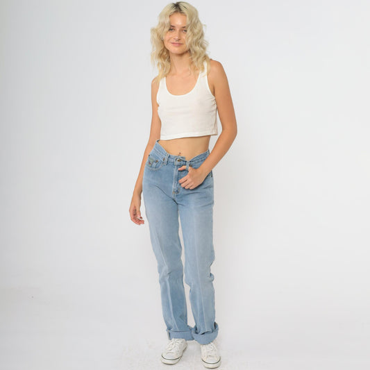 Y2K Cruel Girl High Waisted Straight Leg Jeans Light Blue Wash Small S