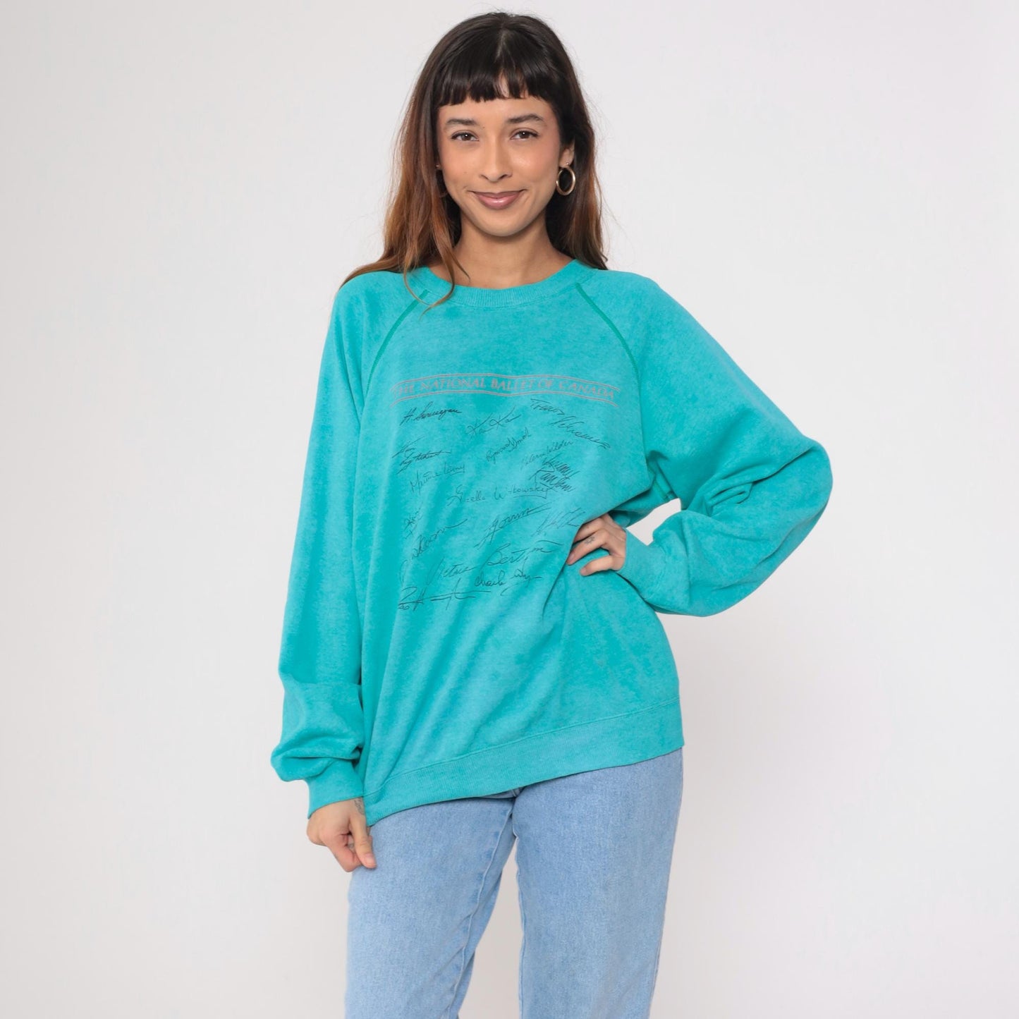 90s National Ballet of Canada Sweatshirt Turquoise Graphic Raglan Extra Large