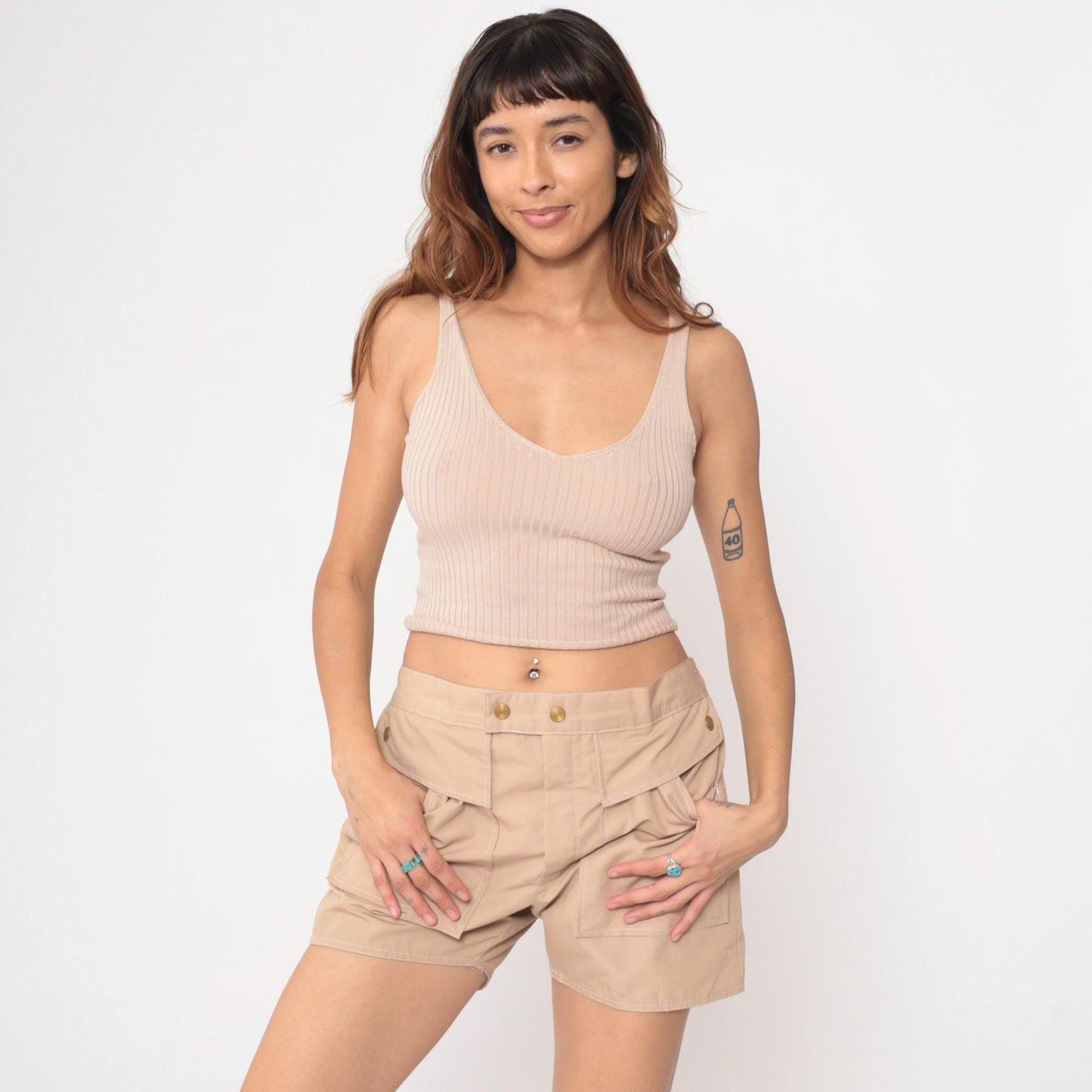 80s State o Maine Tan High Waisted Swim Shorts Nylon Medium