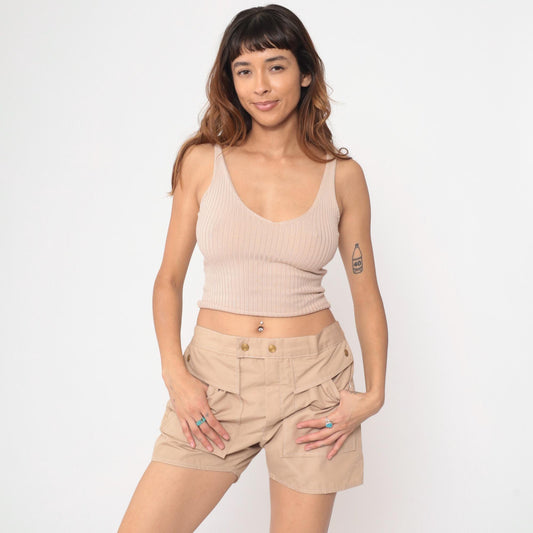 80s State o Maine Tan High Waisted Swim Shorts Nylon Medium