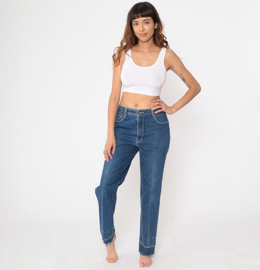 80s Jordache High Waisted Straight Leg Jeans Embroidered Horse Blue Denim 33