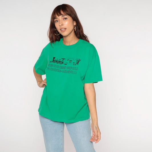 90s Chimney Sweep Guild Convention Graphic Tee Green Train Print Extra Large