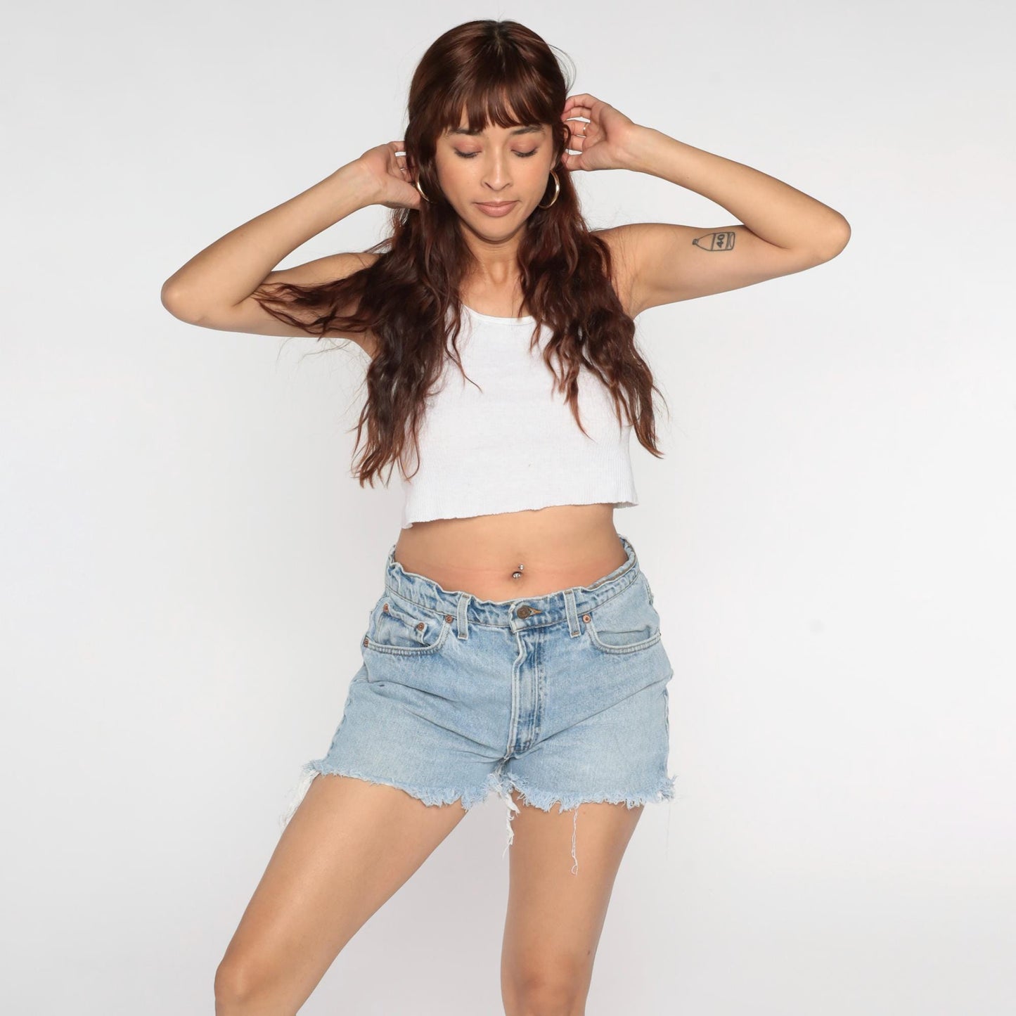 90s Levi's 505 Denim Cutoff Shorts Blue Frayed High Rise Men's 33