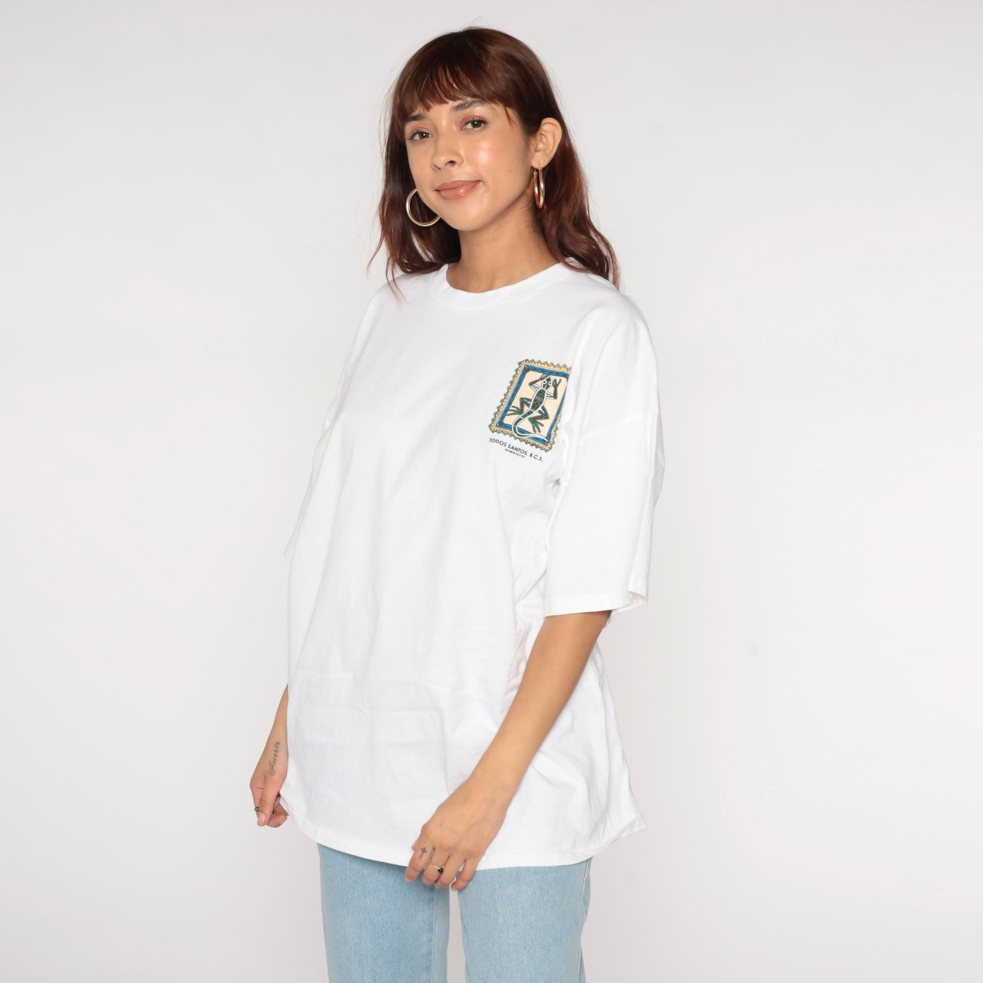 90s Todos Santos BCS Iguana Rana Lizard Graphic T-Shirt White Cotton XXL